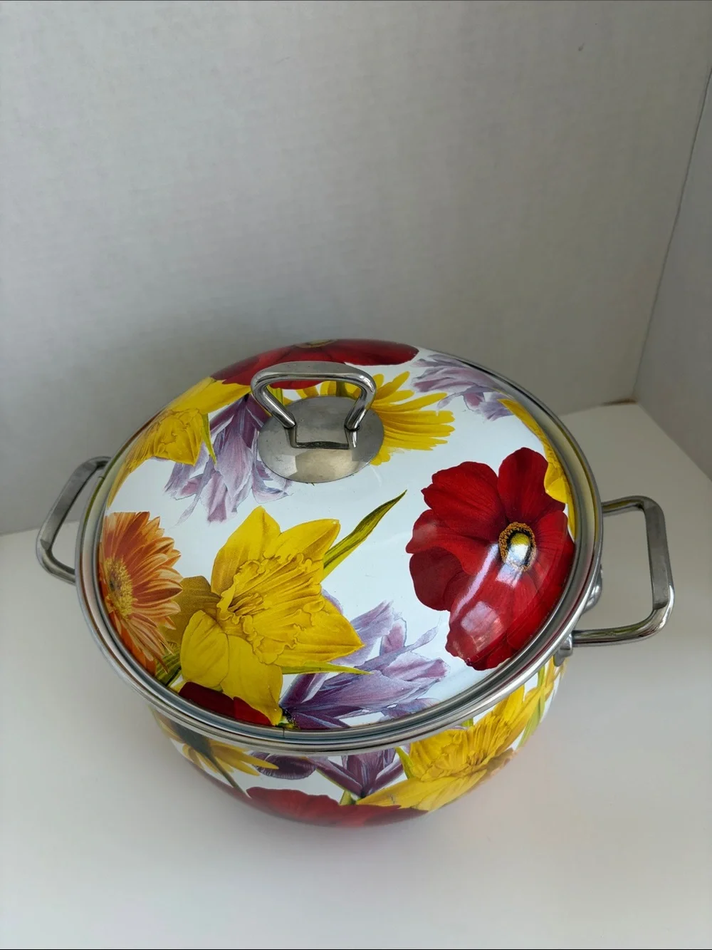 Pioneer Woman Floral Enamel Stockpot with Lid - Colorful Flower Print